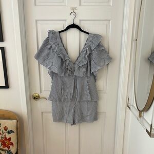 BCBG Striped Ruffle Romper